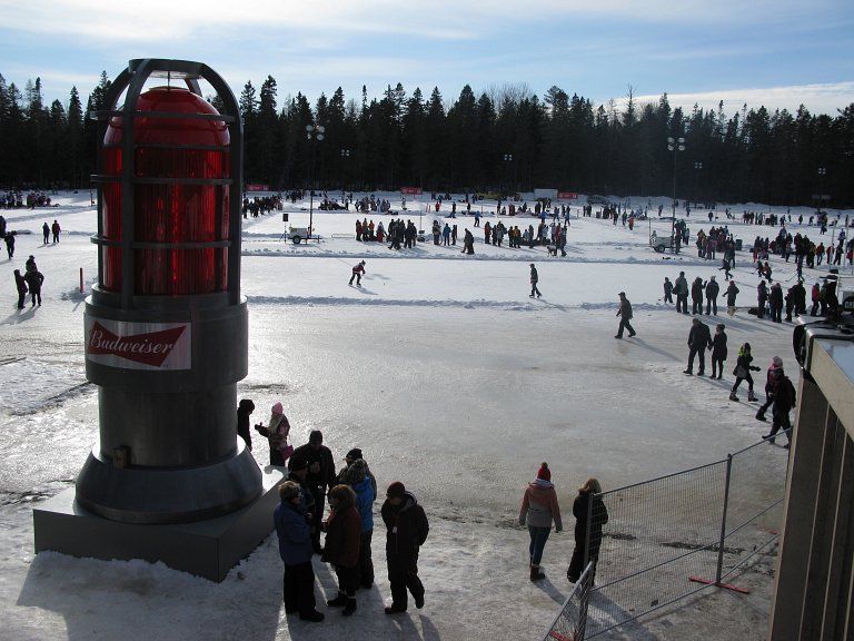 The Budweiser goal light at the World Pond Hockey Championships in Plaster Rock, Canada