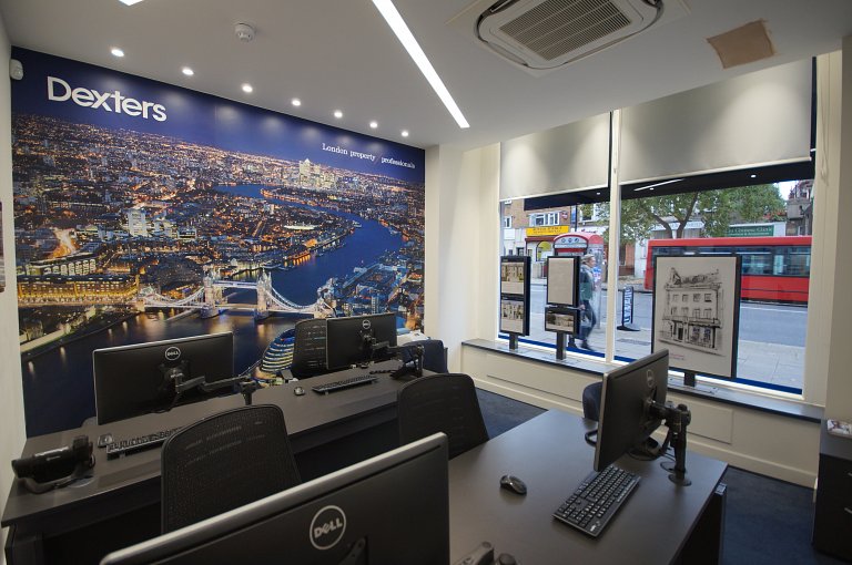Dexters office in Shepherds Bush, London - wall graphics and digital window displays