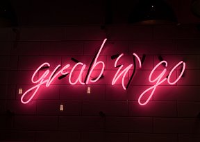 'Grab 'n' go' pink neon sign