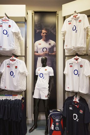 The Rugby Store, Twickenham Stadium - portrait wall display of England player in Canterbury sponsored kit
